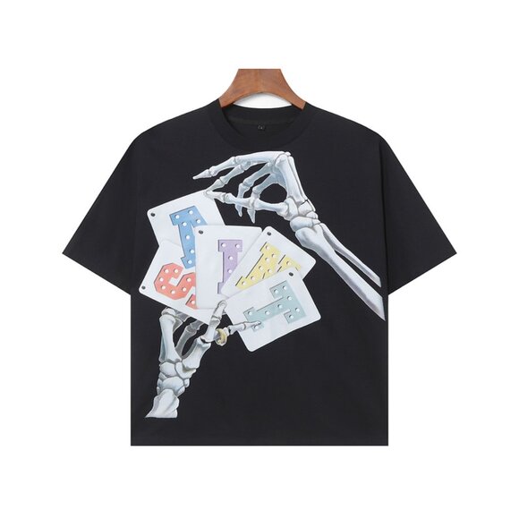 Billionaire Studios Edgy Skeleton Letter Graphic Black Tee